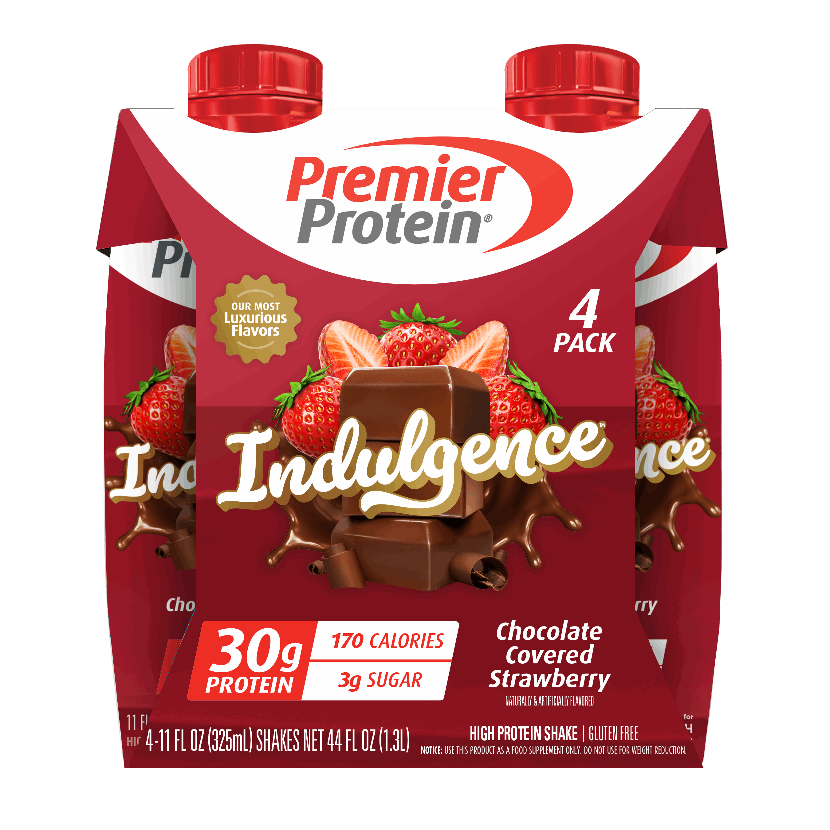 Premier Protein Indulgence Protein Shake, Chocolate Covered Strawberry, 30g Protein, 11 fl oz, 4 Ct