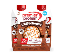 Premier Protein Coffeehouse caramel macchiato shake 4-pack carton, front view