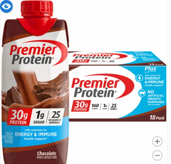 Premier 30g Protein PLUS Energy and Immune Support Shakes, Chocolate, 11 fl oz, 18-pack