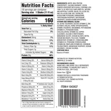 Protein shake nutrition facts panel with ingredients and allergen information