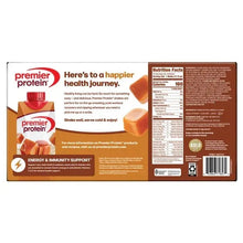 Caramel protein shake carton back panel with nutrition facts table and barcode area
