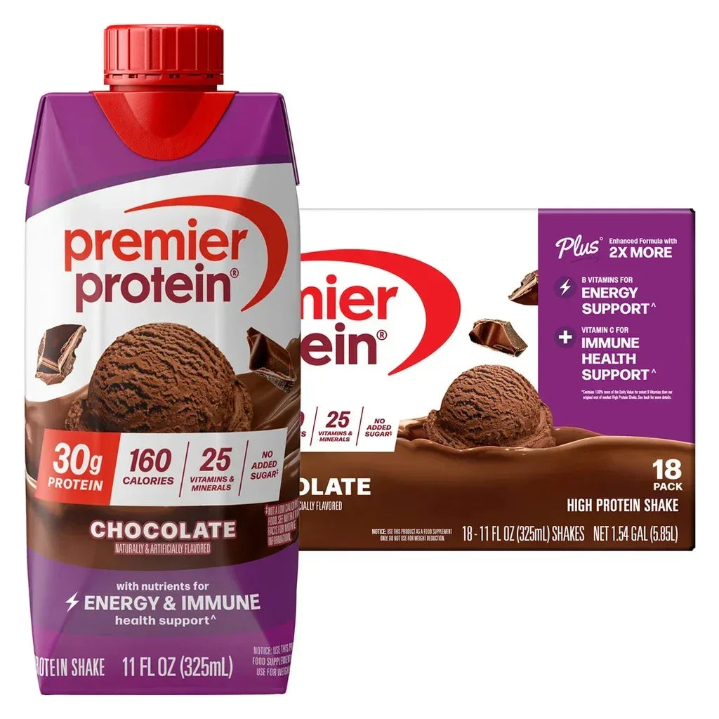 Premier 30g Protein PLUS Energy and Immune Support Shakes, Chocolate, 11 fl oz, 18-pack