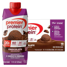 Premier Protein chocolate protein shake pouch, red cap, 11 fl oz