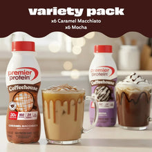 Premier Protein Coffeehouse variety pack bottles, x6 caramel macchiato and x6 mocha