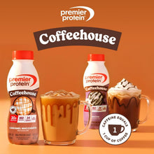 Coffeehouse protein shake bottles with caramel macchiato and mocha flavors