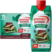 Premier Protein winter mint chocolate shake 15-pack cartons with red caps