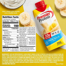 Premier Protein bananas & cream shake carton back with nutrition facts panel