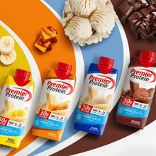 Assorted Premier Protein protein shake cartons, multiple flavors