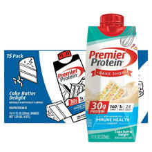 Protein shake pouch, Cake Batter Delight, teal carton with red cap and 30g protein
