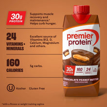 Chocolate peanut butter protein shake carton with 30g protein and vitamin claims
