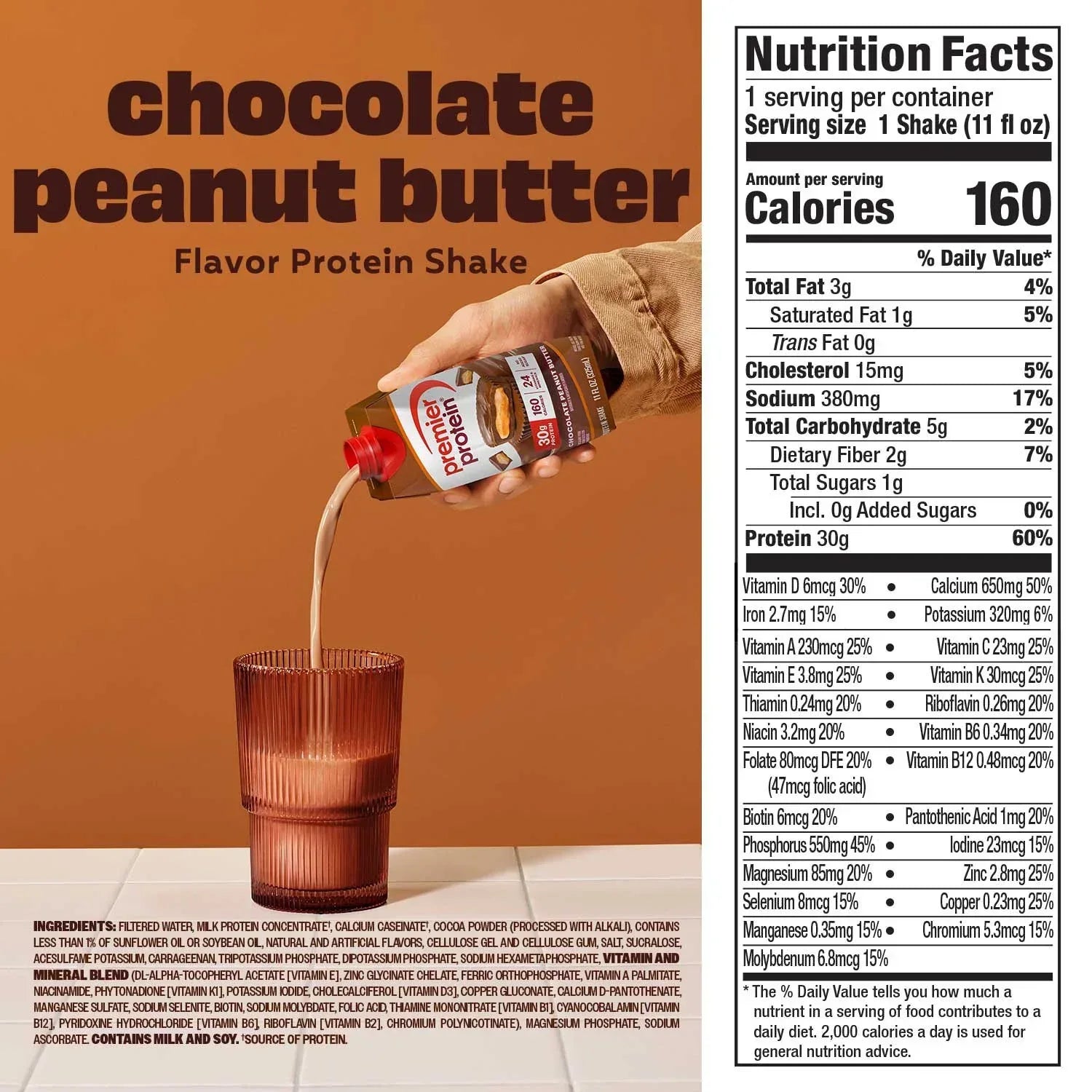 Premier Protein 30g High Protein Shake, Chocolate Peanut Butter, 11 fl. oz., 15 pk.