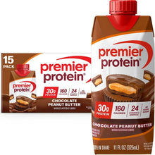Premier Protein chocolate peanut butter shake carton, red cap, 15-pack