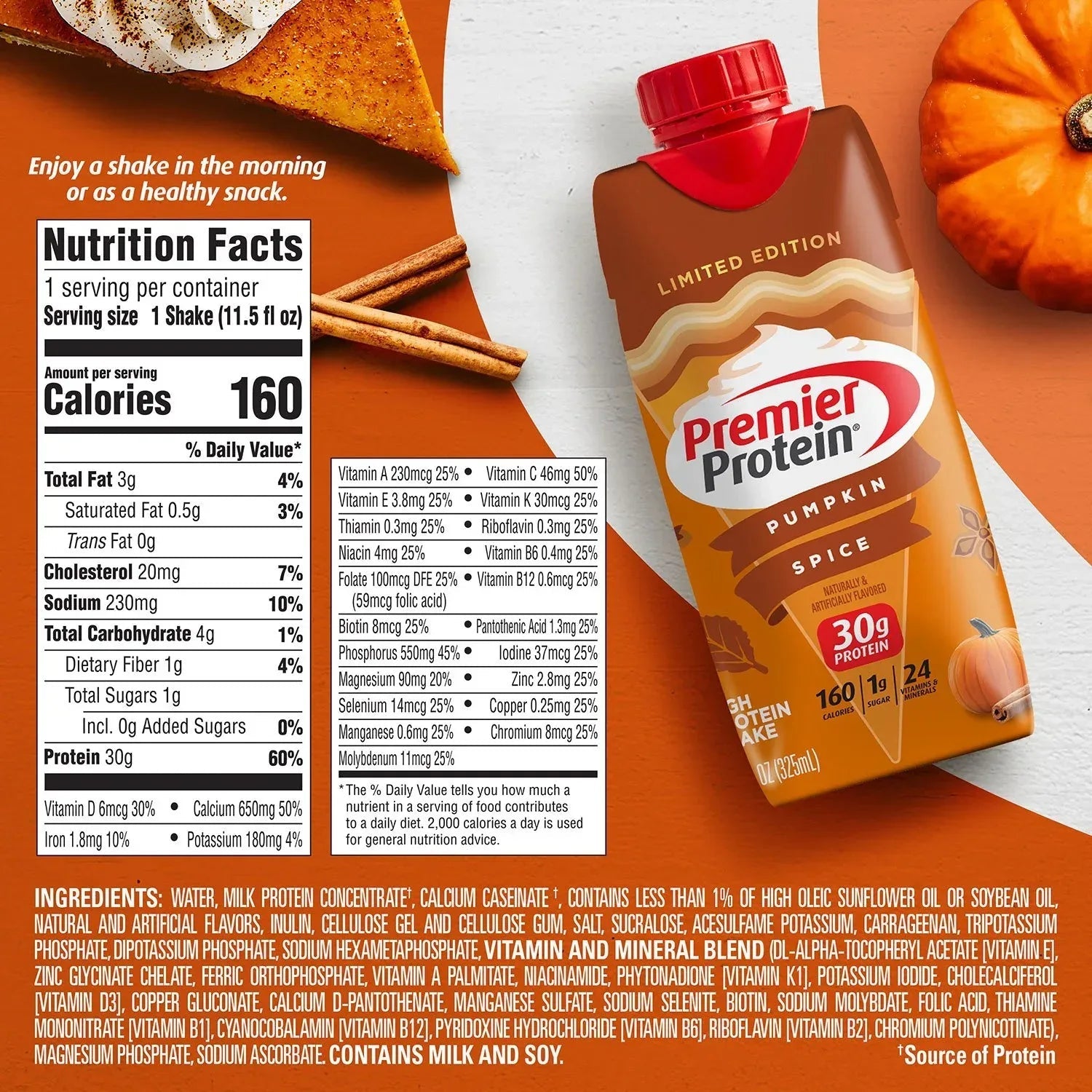 Premier Protein 30g High Protein Shake, Pumpkin Spice 11 fl. oz., 15 pk.