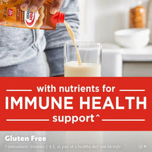 Protein shake carton pouring into a glass with immune health text, gluten free