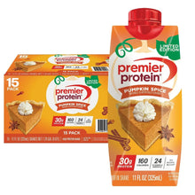 Pumpkin spice protein shake 15-pack cartons with red caps, 30g protein per serving