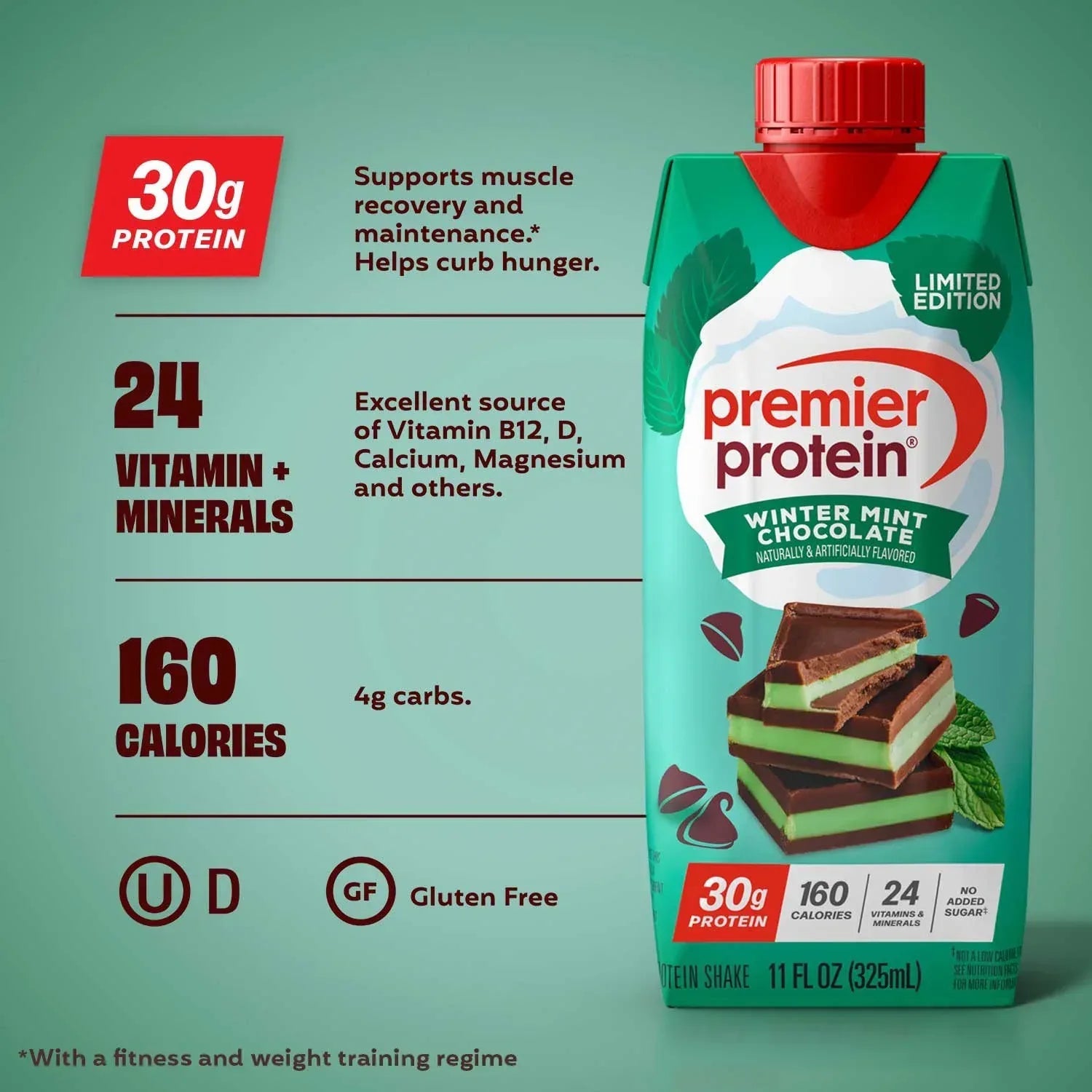 Premier Protein 30g High Protein Shake, Winter Mint Chocolate 11 fl. oz., 15 pk.