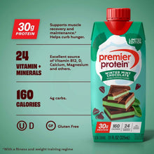Premier Protein winter mint chocolate shake carton front with red cap