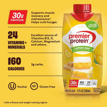 Premier Protein Lemon Bar shake carton, 30g protein per serving