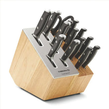 Calphalon Premier 15-piece knife set with black handles in wooden knife block