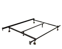 Metal bed frame with leveling legs and flat platform support