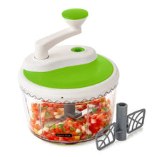 Two-speed chop and whip food processor with green lid and clear mixing bowl