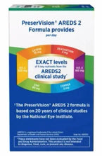 AREDS 2 eye vitamin supplement box back panel with exact nutrient levels chart