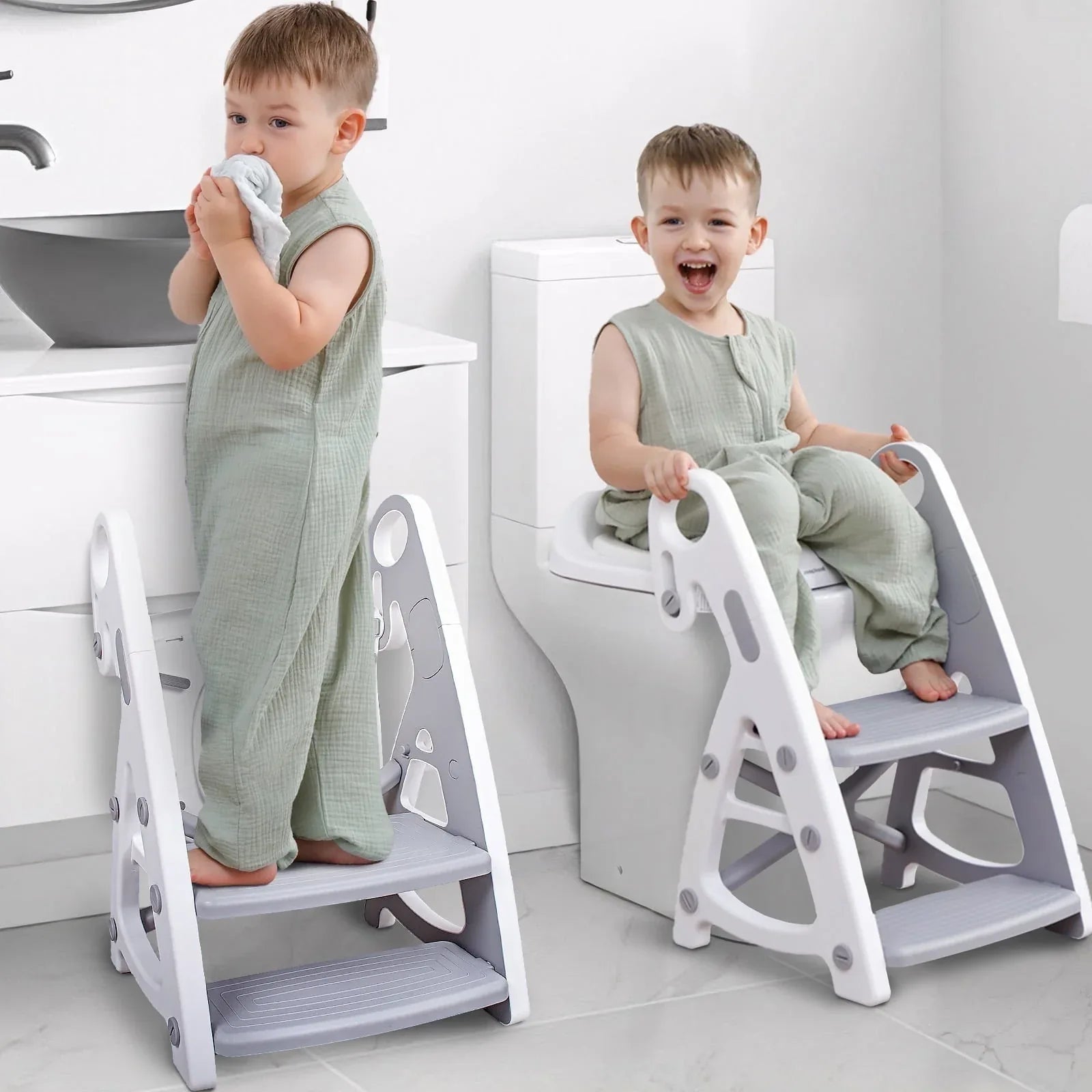 Primlect Potty Training Toilet Seat, 2 in 1 with Ladder, Adjustable Height ,for Ages 1-3, Blue - USA MEGA SHOP