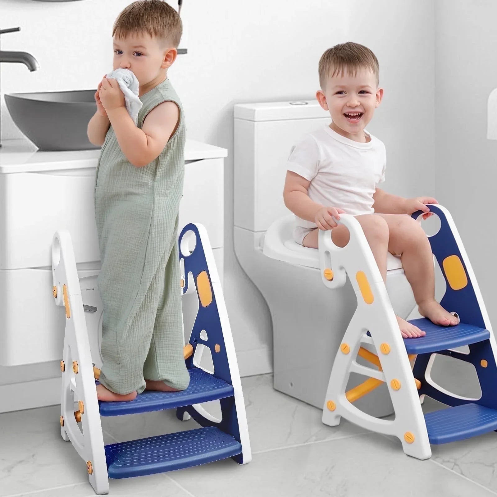 Primlect Potty Training Toilet Seat, 2 in 1 with Ladder, Adjustable Height ,for Ages 1-3, Blue - USA MEGA SHOP