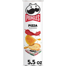Pizza-flavored potato crisps canister, 5.5 oz, with Pringles logo and pepper graphic