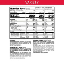 Pringles nutrition facts panel for Original, Sour Cream & Onion, and Cheddar Cheese
