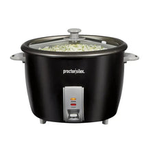 Black rice cooker with clear lid and warm cook control panel
