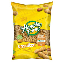 Hampton Farms roasted unsalted in-shell peanuts bag, yellow packaging