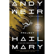 Paperback book cover with astronaut in space, yellow and dark design, Project Hail Mary text