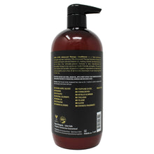 Shampoo bottle with black pump top, amber-brown plastic, back label and barcode