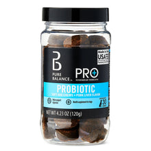 Dog probiotic soft chews jar with black cap and clear body, pork liver flavor