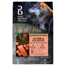 Grain-free salmon and pea dry dog food bag, Pure Balance Wild & Free, 11 lb