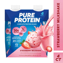 Strawberry milkshake protein shake carton, Pure Protein, 30g protein, 4-count