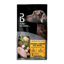 Dry dog food bag front with dog portrait, Chicken & Brown Rice Recipe label