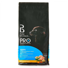 Pure Balance PR+ puppy chicken and rice recipe dry dog food bag with dog portrait