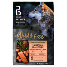 Grain-free salmon and pea recipe dog food bag with wild fox graphic