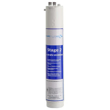 Reverse osmosis membrane cartridge, white cylinder with blue Stage 2 label