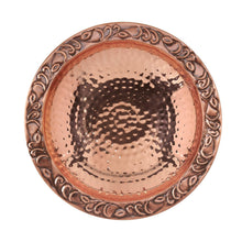 Copper bird bath basin top with hammered pattern and raised decorative rim