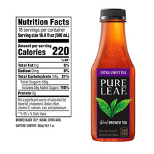 Pure Leaf extra sweet tea bottle with Nutrition Facts label panel