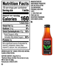 Nutrition facts panel on Raspberry Pure Leaf real brewed tea bottle