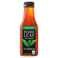 Unsweetened Pure Leaf tea bottle with no sugar label and green leaf graphic