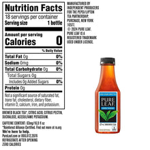 Pure Leaf zero sugar sweet tea bottle with nutrition facts panel