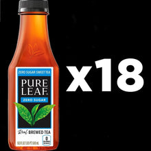 Pure Leaf zero sugar sweet tea bottle, shown with x18 graphic