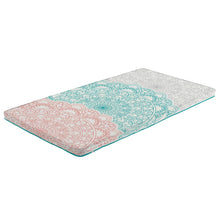Memory foam rollout lounger with teal coral mandala design on light gray base and teal border