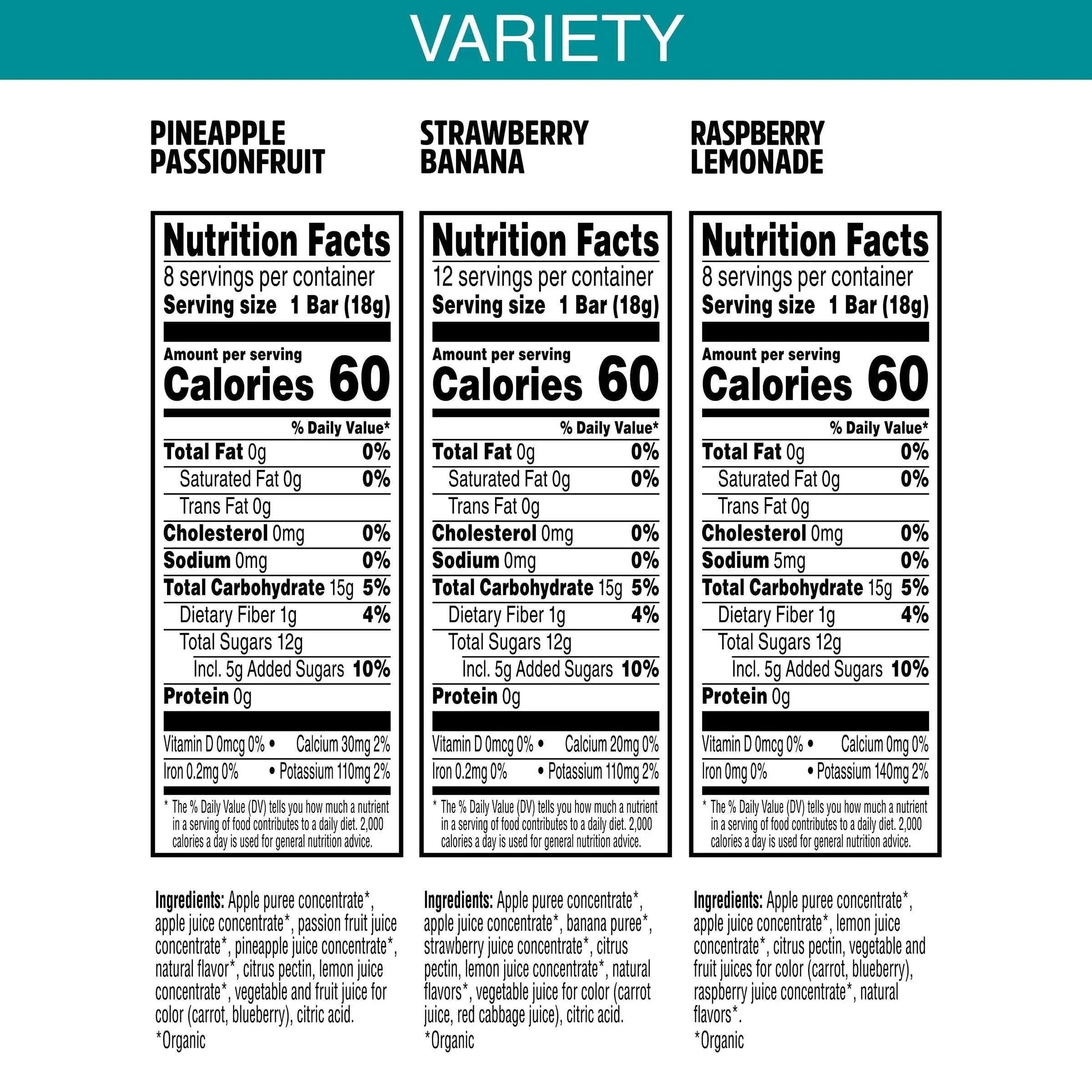 Pure Organic Layered Fruit Bars, Variety Pack, 0.63 oz, 28-count - USA MEGA SHOP