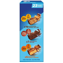Pure Protein 23-count variety box front panel with flavor icons and counts